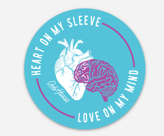 Heart On My Sleeve Round Sticker - Teal