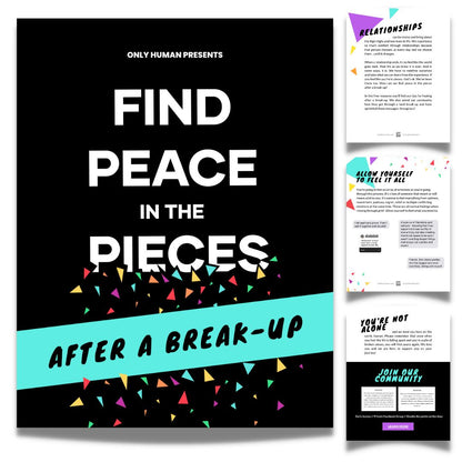 example sheets of the content inside the gudie with the title find peace in the pieces after a breakup